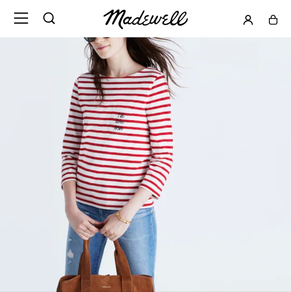Madewell et Sézane® Toi Avec Moi Long-Sleeve Tee Red White Small 100% Cotton